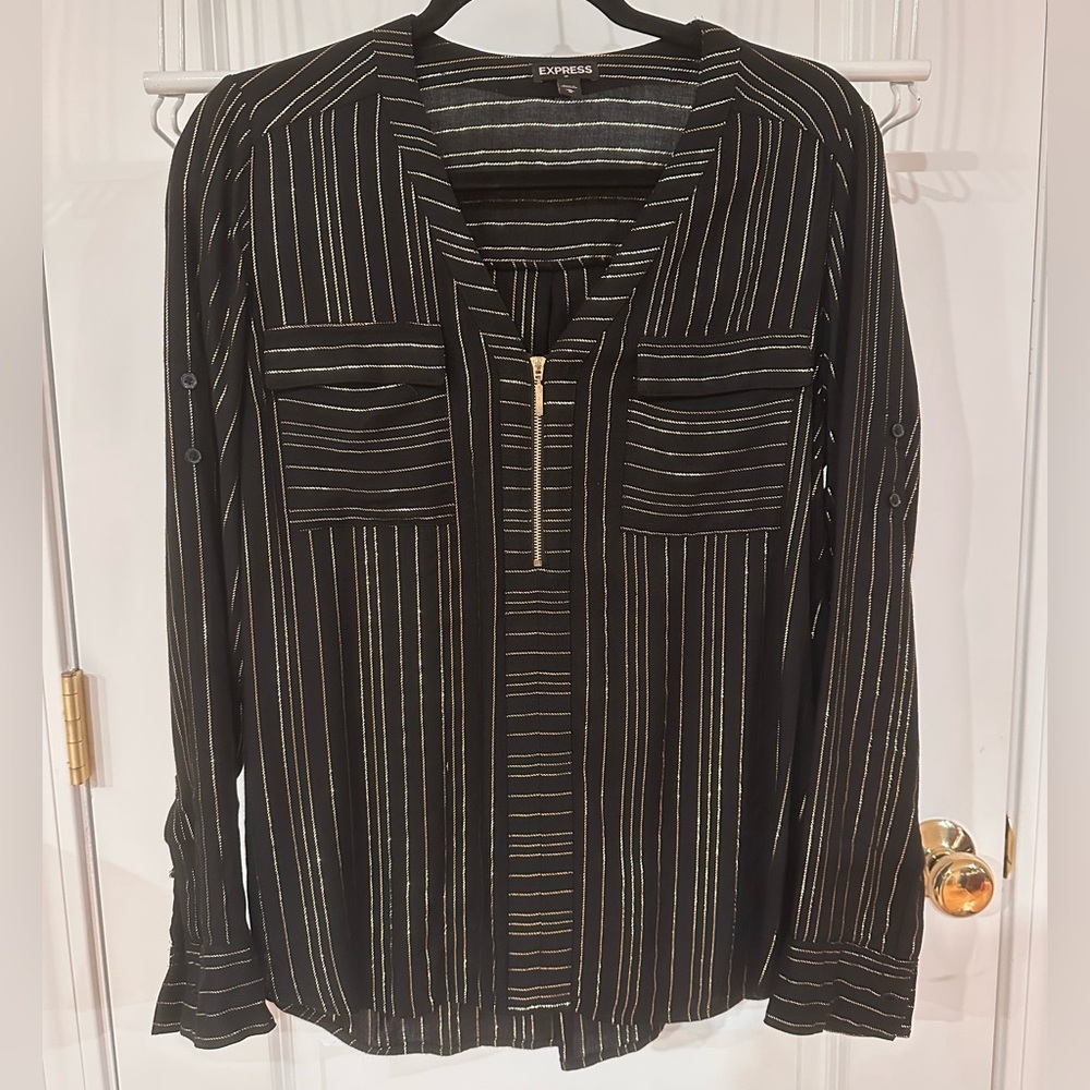 Express Black Top with Gold Accents